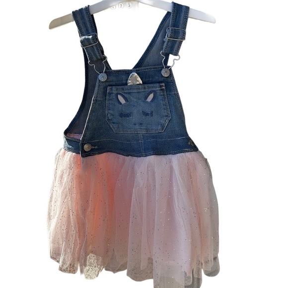 OshKosh B'gosh Blue and Pink Playful Unicorn Tulle Overalls - Picture 1 of 5